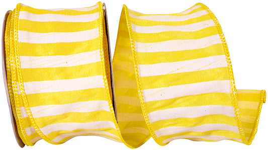 CABANA STRIPE HORIZONTAL DUPIONI Sunshine Yellow 2.5" x 10 yards - Burlap and Bling Decor