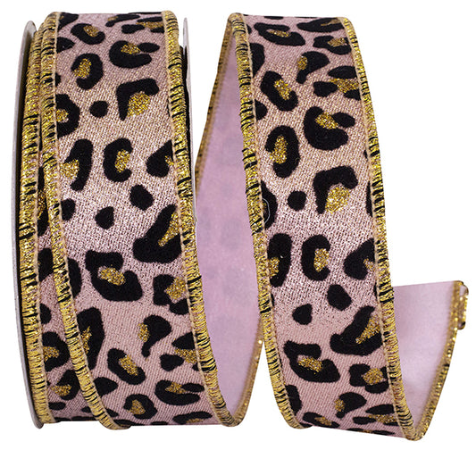 1.5" x 10 yrds LEOPARD GLITTER SHINE DELUXE WIRED RIBBON - Burlap and Bling Decor