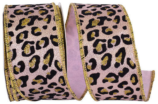2.5" x 10 yrds Pink LEOPARD GLITTER SHINE DELUXE WIRED RIBBON - Burlap and Bling Decor