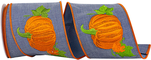 4 X 5 YRDS PUMPKIN EMBROIDERED DELUX DENINUM