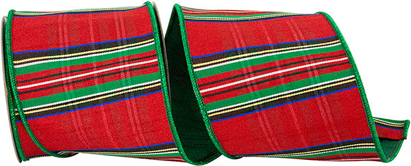 4 X 5 YRDS TRADITIONAL CHRISTMAS PLAID DELUXE METALLIC BACKED WIRED RIBBON