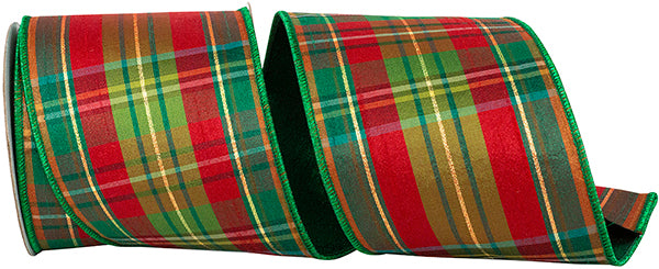 4 X 5 YRDS PLAID VERDE GREEN TRADITION DELUXE BACKED WIRED EDGE RIBBON
