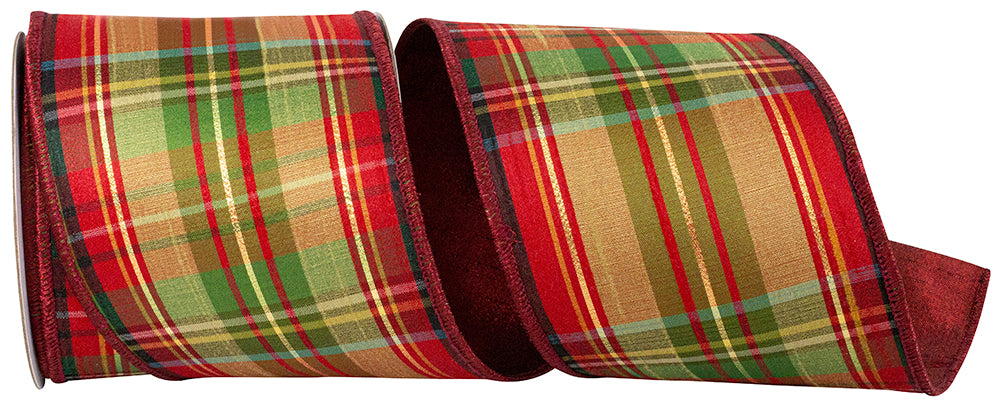 4 x 5- PLAID CRANBERRY METALLIC DELUXE BACKED WIRED EDGE - Burlap and Bling Decor