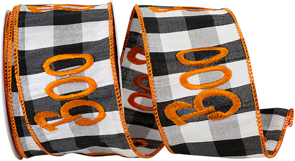 2.5" X 10 Yrds BOO EMBROIDERY DUPIONI BUFFALO CHECK WIRED RIBBON
