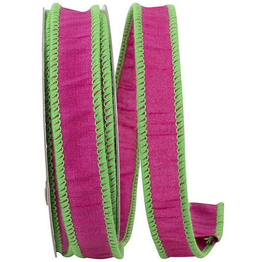 DUPIONI COLOR EDGE FUCHSIA/LIME 7/8" x 10 yards - Burlap and Bling Decor