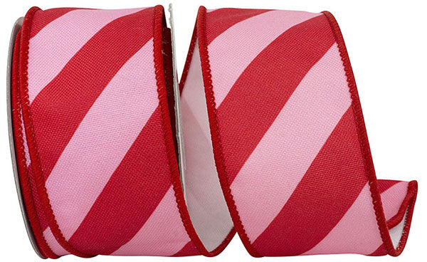 DIAGONAL STRIPE JUMBO BRIGHT CANVAS PINK/RED 2.5" x 10 yards - Burlap and Bling Decor