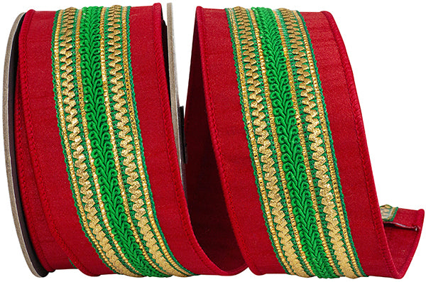 REGAL STRIPE GREEN TRIMMING DUPIONI Red/Green 2.5" x 5 yards - Burlap and Bling Decor