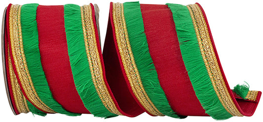 4 x 5 yards DUPIONI WHITE TRIMMING FRINGE COLOR DELUXE WIRED EDGE RED/Green - Burlap and Bling Decor