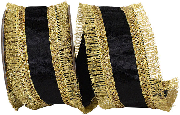 2.5 x 5yards PLUSH BLACK VELVET REGAL TRIMMING FRINGE DELUXE OVERLAY WIRED - Burlap and Bling Decor