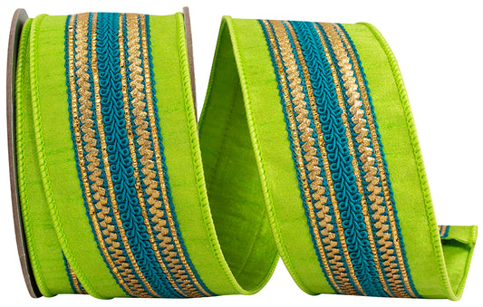 REGAL STRIPE TURQUOISE TRIMMING DUPIONI LIME/TURQUOISE 2.5" x 5 yards - Burlap and Bling Decor