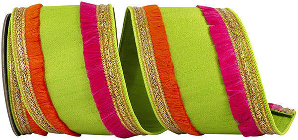 4 x 5 yards DUPIONI ORANGE FUCHSIA TRIMMING FRINGE COLOR DELUXE WIRED EDGE - Burlap and Bling Decor