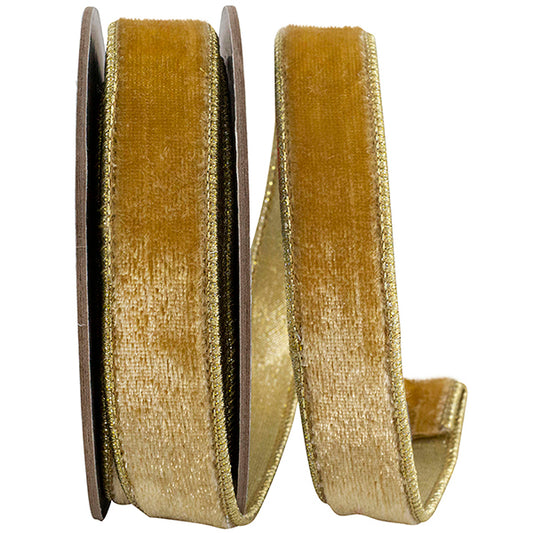 1"X5YDS Velvet Plush Deluxe Champagne Wired Ribbon, Champagne - Burlap and Bling Decor