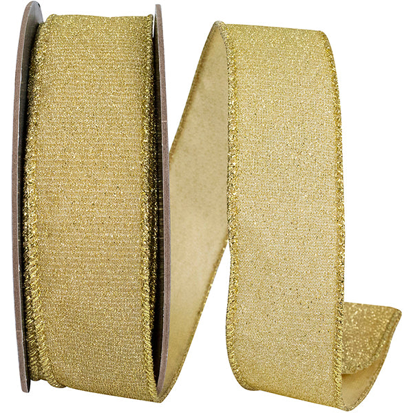 1.5" X 10 YARDS GLIMMER SPARKLE METALLIC WIRED EDGE RIBBON Gold - Burlap and Bling Decor