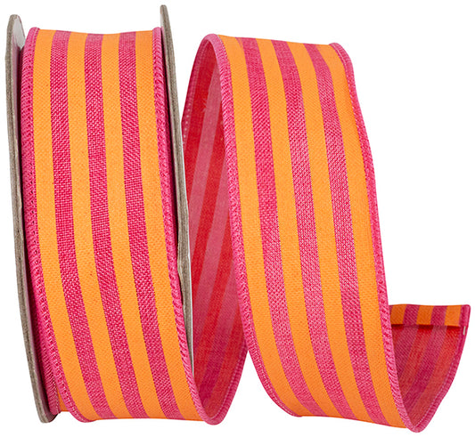 1.5" x 10 Yards BROAD STRIPED LINEN ORANGE/FUCHSIA - Burlap and Bling Decor