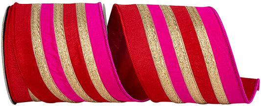 4"x 5 yards STRIPE TRIMMING OVERLAY DUPIONI RED/FUCHSIA - Burlap and Bling Decor