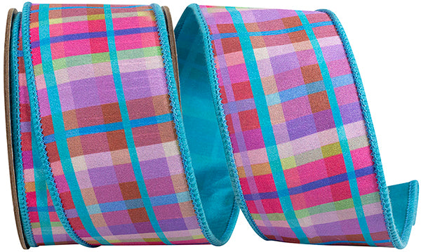 2.5"X 10yds PLAID BRIGHT DELUXE TURQUOISE BACKED WIRED RIBBON - Burlap and Bling Decor