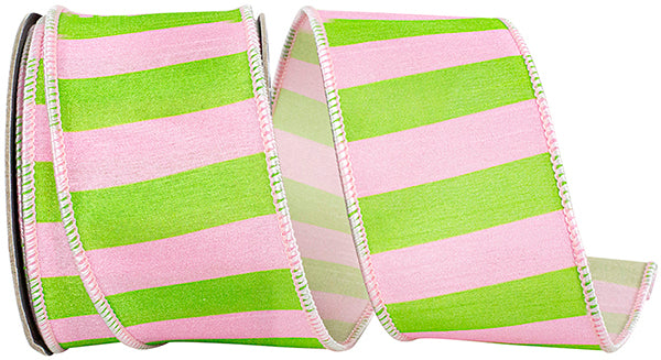 2.5 x 10 yds CABANA STRIPED DUPIONI DELUXE-PNK/LIME