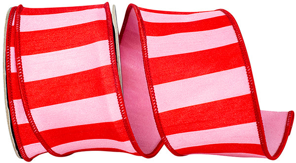 2.5" x 10 YardsCABANA STRIPED DUPIONI DELUXE PINK/RED