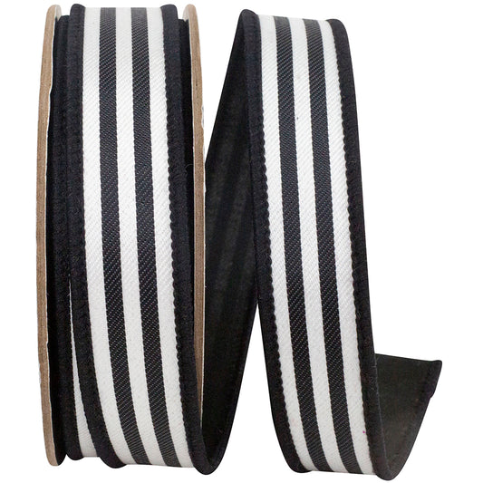 STRIPED TWILL DELUXE DUPIONI BACKED-Black/White 1"x 10 yards