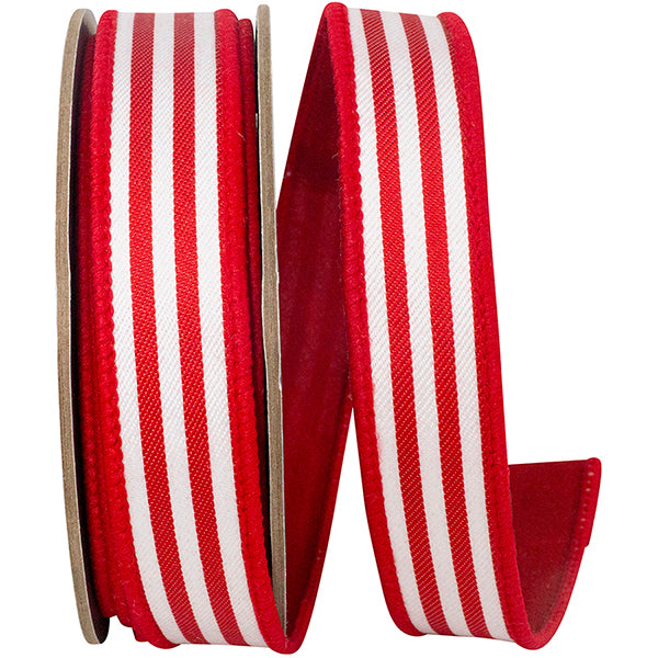 STRIPED TWILL DELUXE DUPIONI BACKED- Red 1"x 10 yards