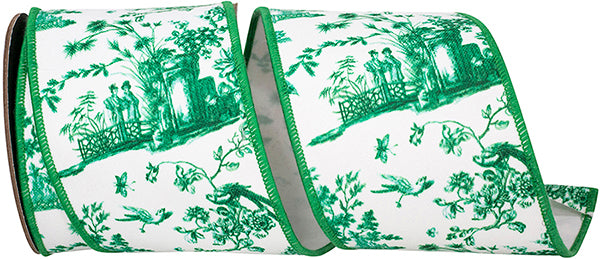 4" X 5YDs Ribbon - Asian Vista Chinoiserie Deluxe Wired Edge Ribbon, Kelly