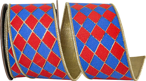 Diamond Back Ribbons 2.5 x 5 yards red/blue/gold back diamond wired ribbon