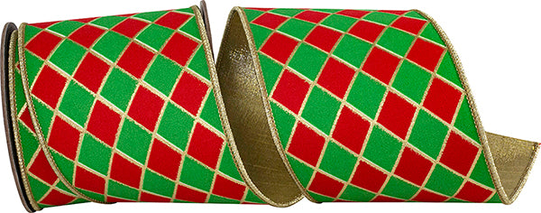 4" X 5YDS DIAMOND ELITE METALLIC OUTLINE DELUXE WIRED EDGE RIBBON GREEN/RED - Burlap and Bling Decor