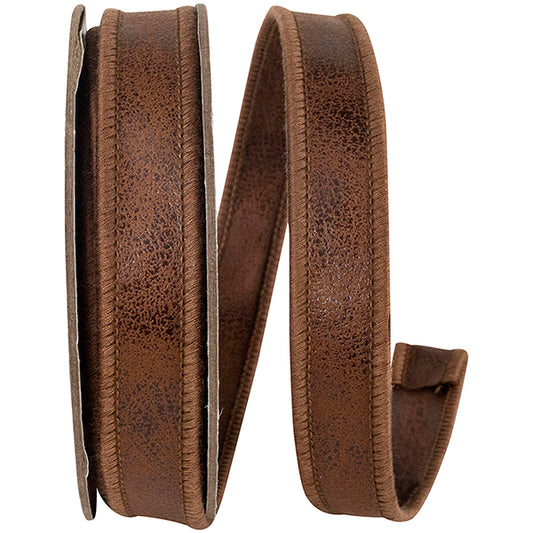 7/8" x 5yds BROWN LEATHER DELUXE TWO SIDED WIRED EDGE