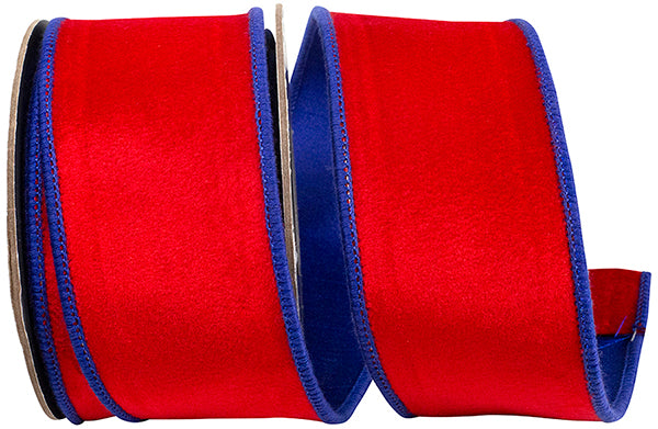 2.5" X 5 Yrds VELVET TOUCH DELUXE RED/ROYAL DUPIONI BACKED WIRED RIBBON - Burlap and Bling Decor
