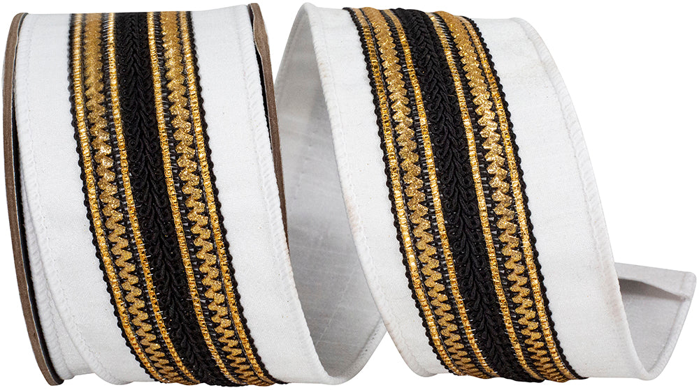 2.5" X 5 YARDS REGAL STRIPE TRIMMING DUPIONI DELUXE WHITE/BLACK - Burlap and Bling Decor