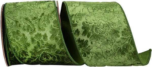 4" X 5 YARDS SHADOW VELVET PLUSH DELUXE BACKED RIBBON MOSS Wired Ribbon - Burlap and Bling Decor