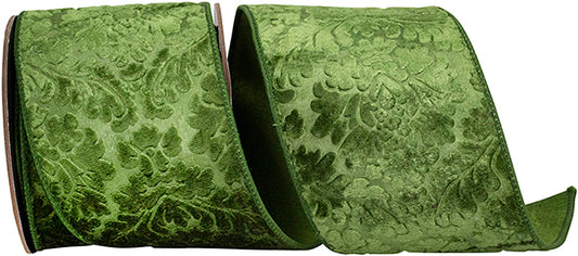 4" X 5 YARDS SHADOW VELVET PLUSH DELUXE BACKED RIBBON MOSS Wired Ribbon - Burlap and Bling Decor