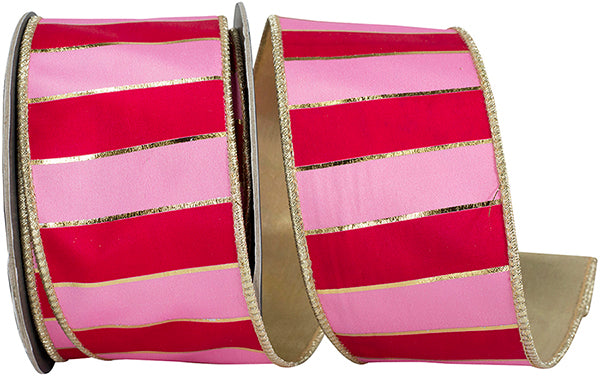 2.5" X 10 YARDS STRIPED REGAL BARS DELUXE METALLIC BACKED RIBBON FUCHSIA/PINK Wired Ribbon - Burlap and Bling Decor