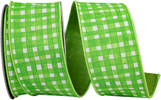 2.5" X 10 YARDS WATERCOLOR CHECK DELUXE DUPIONI BACKED RIBBON GREEN Wired Ribbon - Burlap and Bling Decor