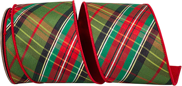 4" X 10YDs Ribbon - Holiday Tradition High Fashion Diagonal Fused Dupioni Backed Wired Edge Ribbon, Red/green