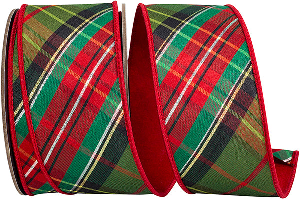 2.5" X 10YDs Ribbon - Holiday Tradition High Fashion Diagonal Fused Dupioni Backed Wired Edge Ribbon, Red/green