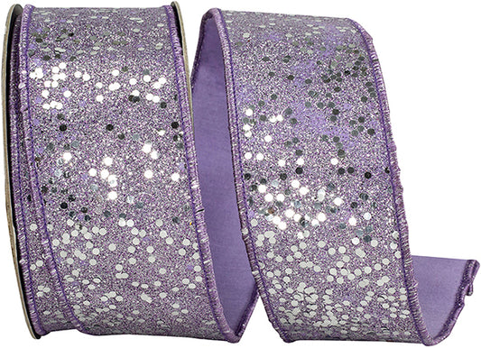 2.5" x 10 Yrds LAVENDER DISCO GLITTER SEQUIN WIRED  RIBBON