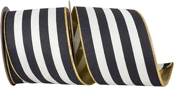 4"X10YDS Striped Sparkle Fused Metallic Backed Wired Ribbon, Black/white - Burlap and Bling Decor