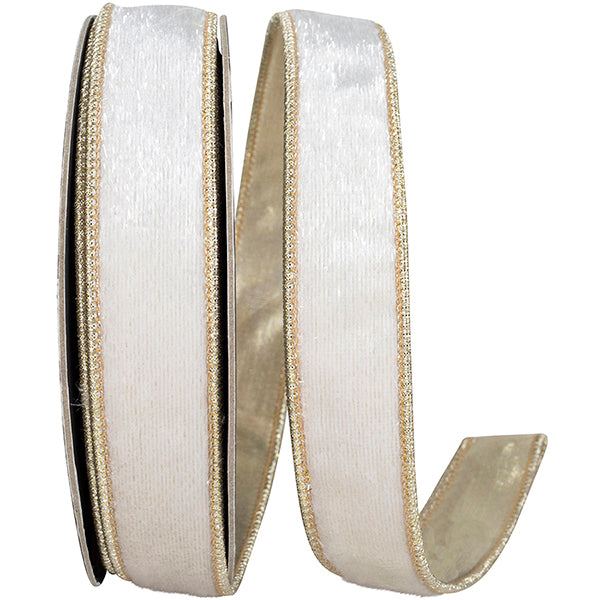 1" X 10 yrds VELVET PLUSH SNOWFALL DELUXE FUSED METALLIC DUPIONI BACKED WIRED RIBBON