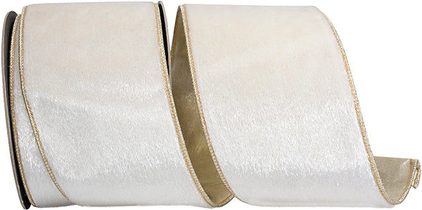 4 X 10 yrds VELVET PLUSH SNOWFALL DELUXE FUSED METALLIC DUPIONI BACKED WIRED RIBBON