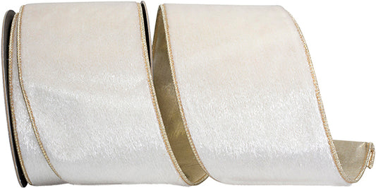4 X 10 yrds VELVET PLUSH SNOWFALL DELUXE FUSED METALLIC DUPIONI BACKED WIRED RIBBON