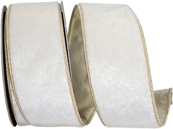 2.5" X 10 yrds VELVET PLUSH SNOWFALL DELUXE FUSED METALLIC DUPIONI BACKED WIRED RIBBON