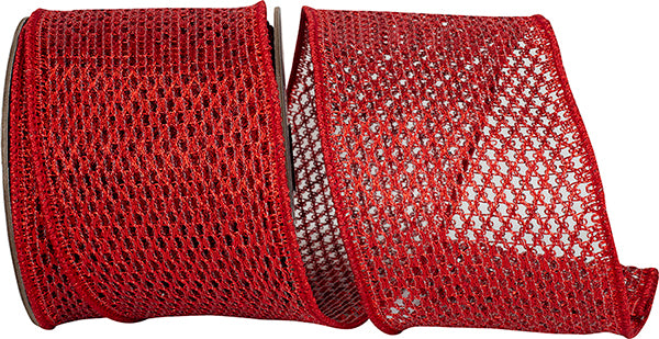 4" X 10YDs Ribbon - Antique Metallic Chain Link Net Wired Ribbon, Red