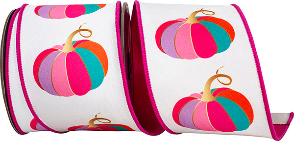 4" X 10YDs Ribbon - Pumpkin Fuchsia Fashion Dream Wired Edge Ribbon, Fuchsia/white