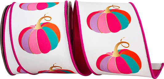 4" X 10YDs Ribbon - Pumpkin Fuchsia Fashion Dream Wired Edge Ribbon, Fuchsia/white