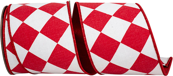 4" X 10YDS Ribbon - Grand Diamond Metallic Duploni Backed Wired Edge Ribbon, White/red