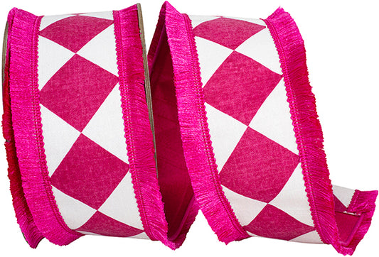 2.5" X 10 YDS Ribbon • Grand Diamond Fringed Edge Fused Dupioni Backed Wired Edge Ribbon, Fuchsia