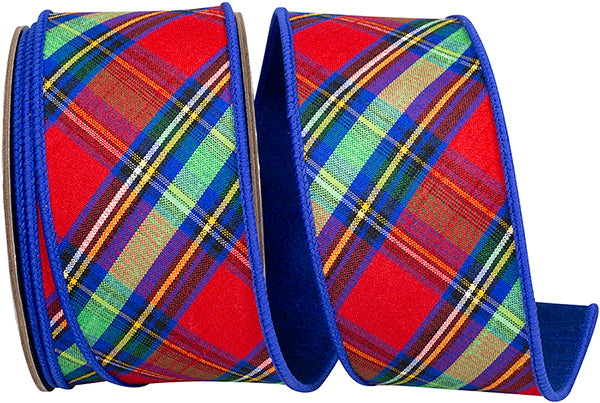 2.5"X10YDS Diagonal Plaid Kamils Tradition Dupioni Fused Backed Wired Ribbon, Multi - Burlap and Bling Decor