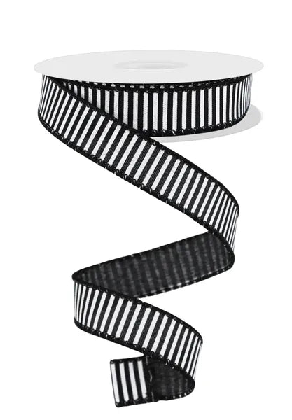 7/8"X10YD HORIZONTAL STRIPES/ROYAL BLACK/WHITE - Burlap and Bling Decor