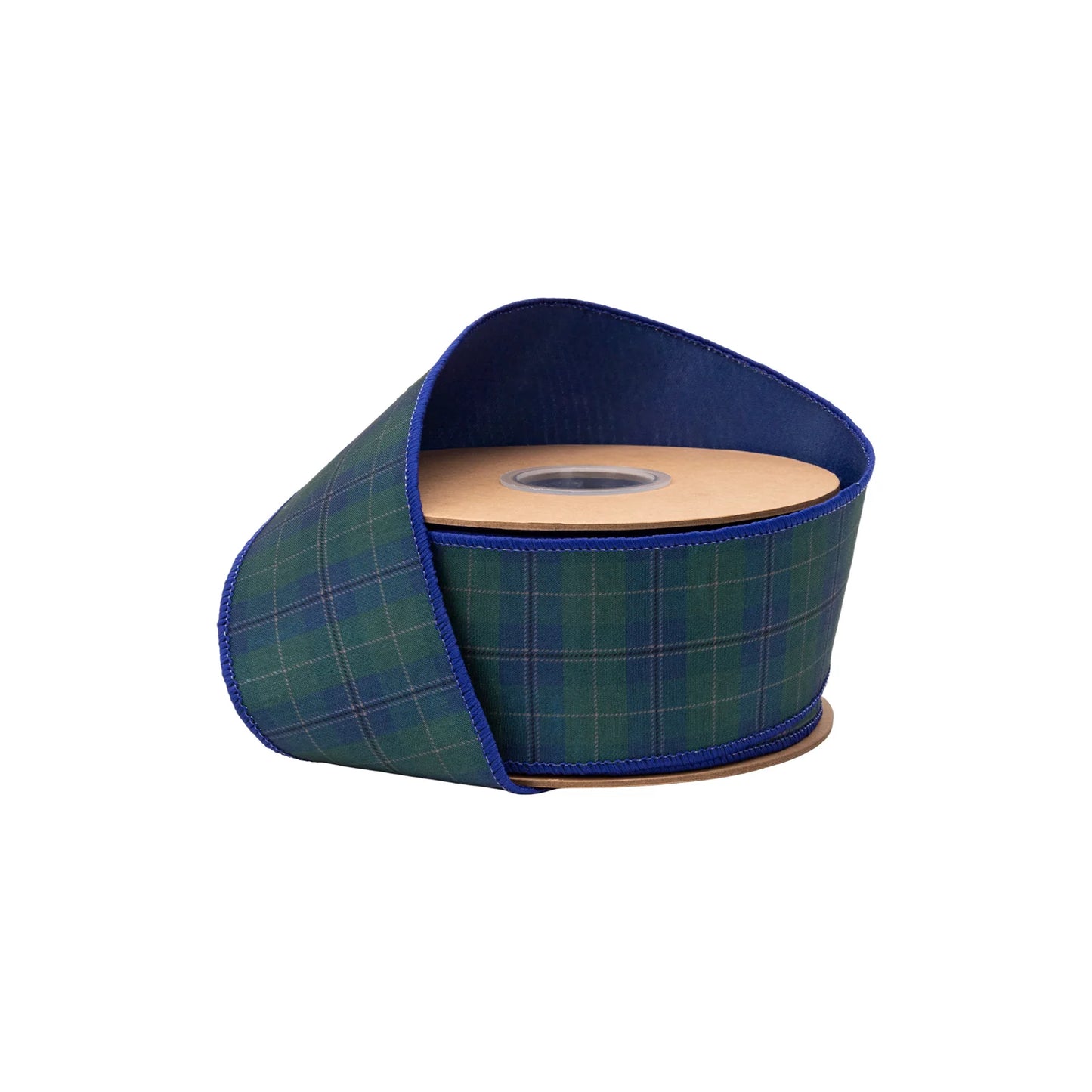 2.5"X10YDS DUPIONI BLUE/GREEN CLASSIC PLAID W/ BLUE BACKING WIRED RIBBON